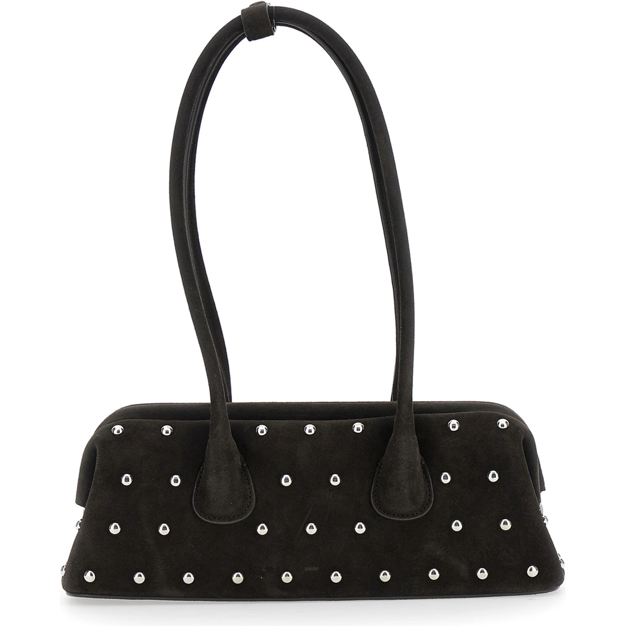 Boat Wide Mini Brown Shoulder Bag with Round Handles and Beaded Embellishment in Suede Woman