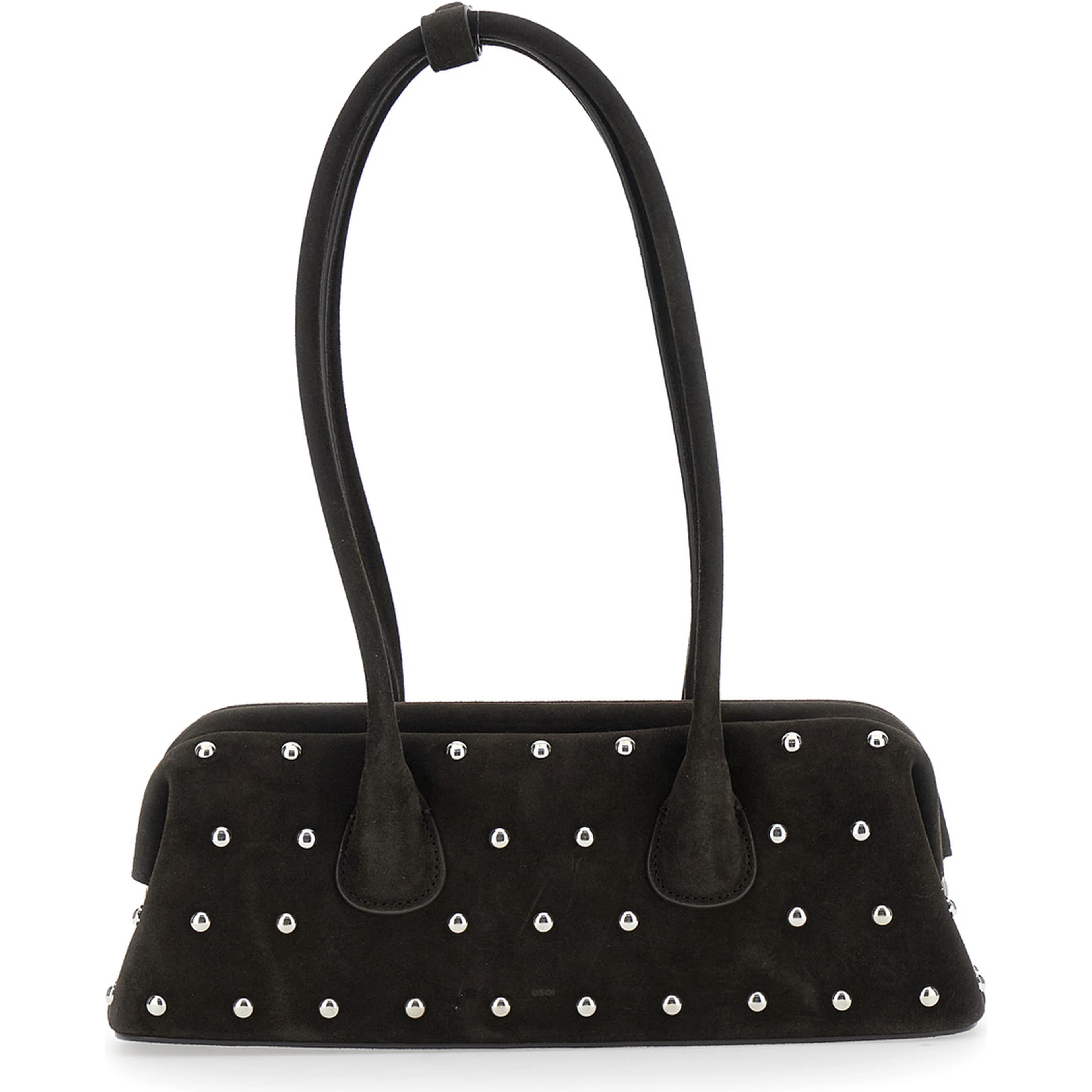 Boat Wide Mini Brown Shoulder Bag with Round Handles and Beaded Embellishment in Suede Woman
