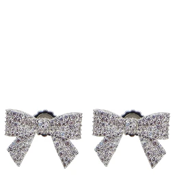 Metallic Earings with All-Over Gemstone Embellishments and Bow Design in Brass Blend Woman