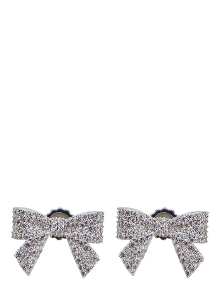 Metallic Earings with All-Over Gemstone Embellishments and Bow Design in Brass Blend Woman