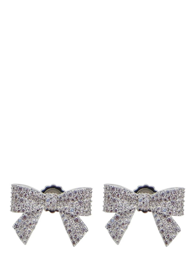 Metallic Earings with All-Over Gemstone Embellishments and Bow Design in Brass Blend Woman
