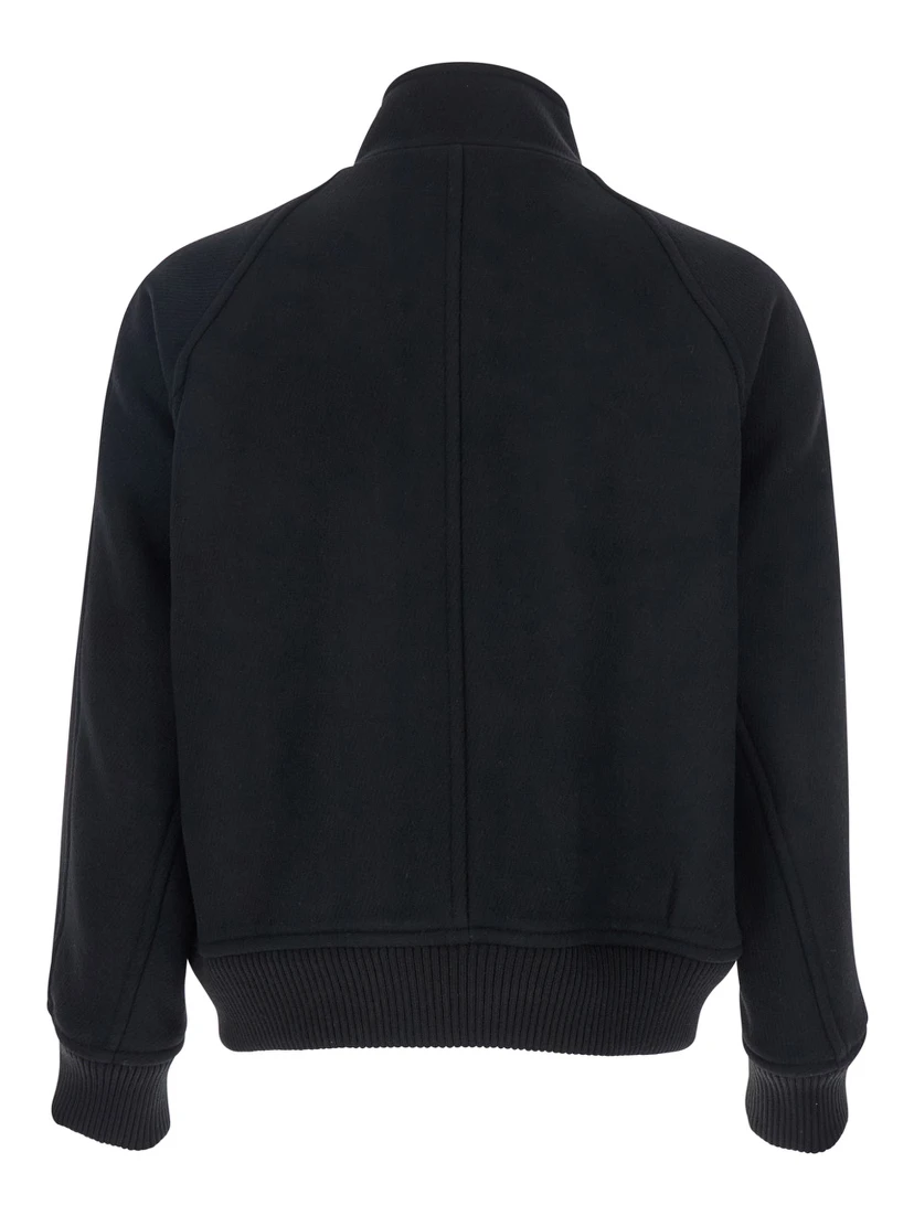 Regards Black Jacket with Front Zip Closure in Wool Blend Man
