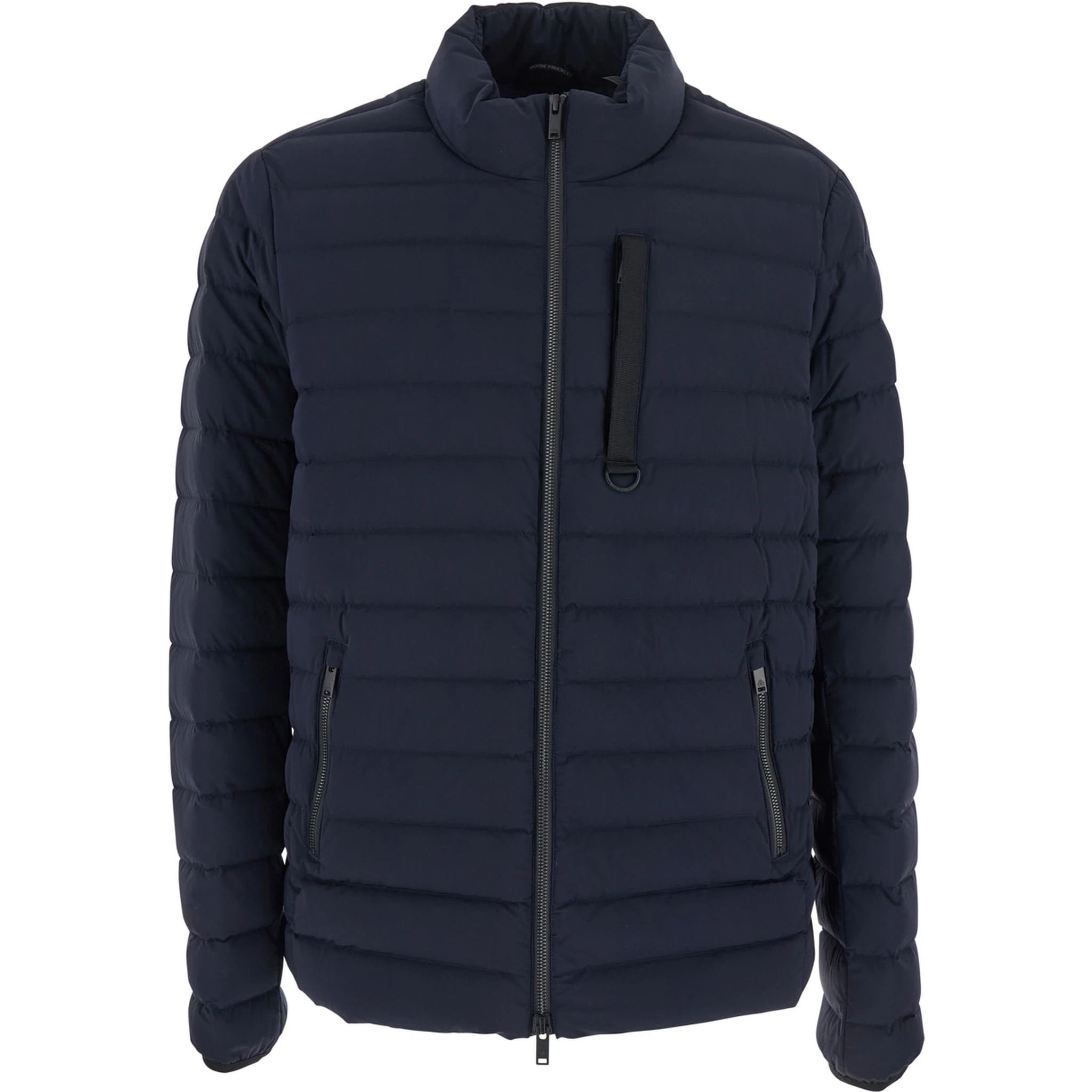 Laki Blue Down Jacket with High Neck and Logo Patch on the Sleeve in Tech Fabric Man