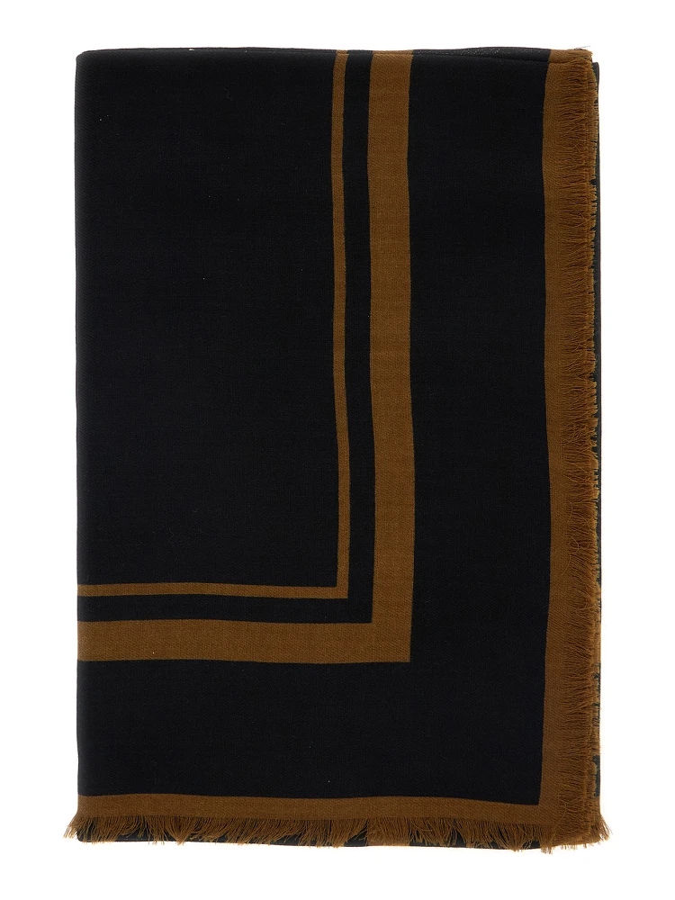 Black Square Scarf with Cassandre on the Front and Leopard Motif in Wool Woman