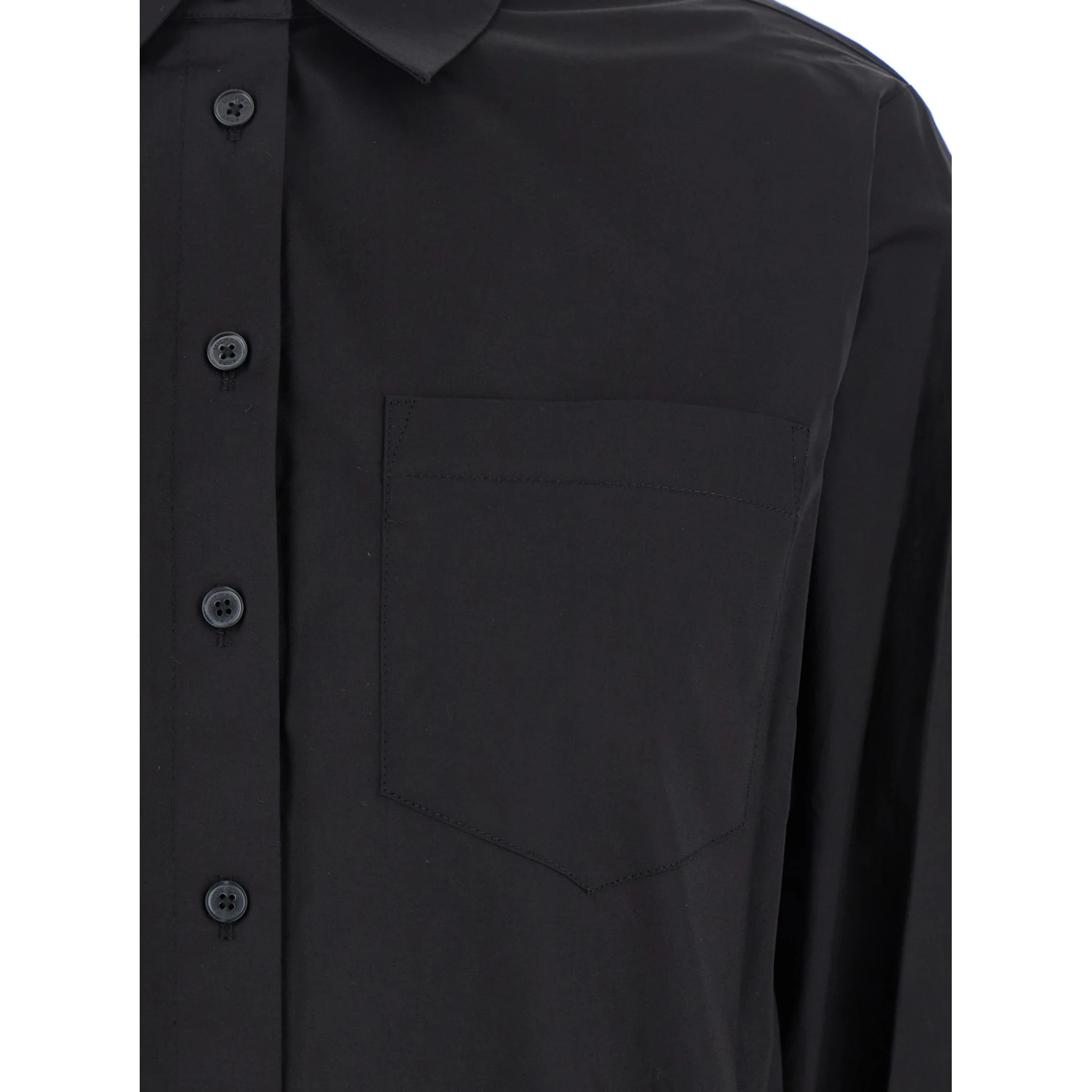 Black Shirt with Button-Down Collar and One Front Patch Pocket in Cotton Stretch Woman