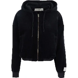 Black Sweatshirt with Fixed Hood and Logo Patch on the Sleeve in Cotton Blend Woman