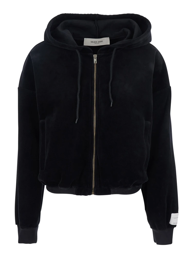 Black Sweatshirt with Fixed Hood and Logo Patch on the Sleeve in Cotton Blend Woman