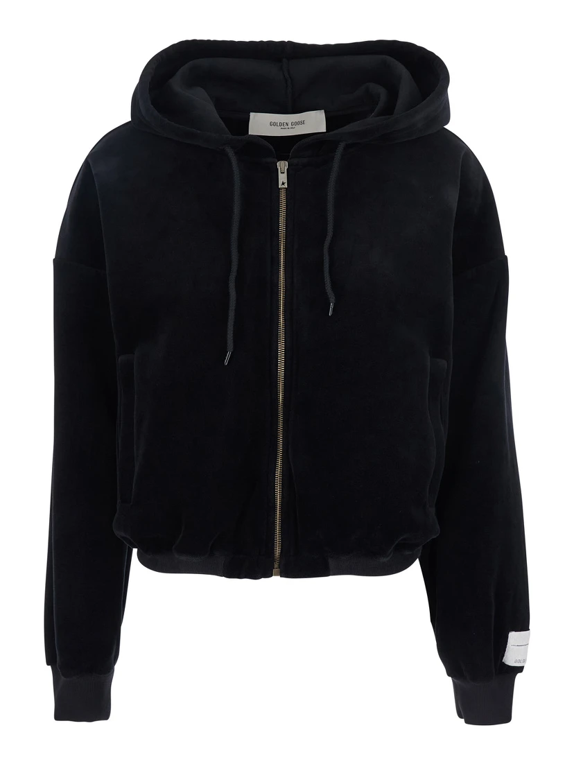 Black Sweatshirt with Fixed Hood and Logo Patch on the Sleeve in Cotton Blend Woman