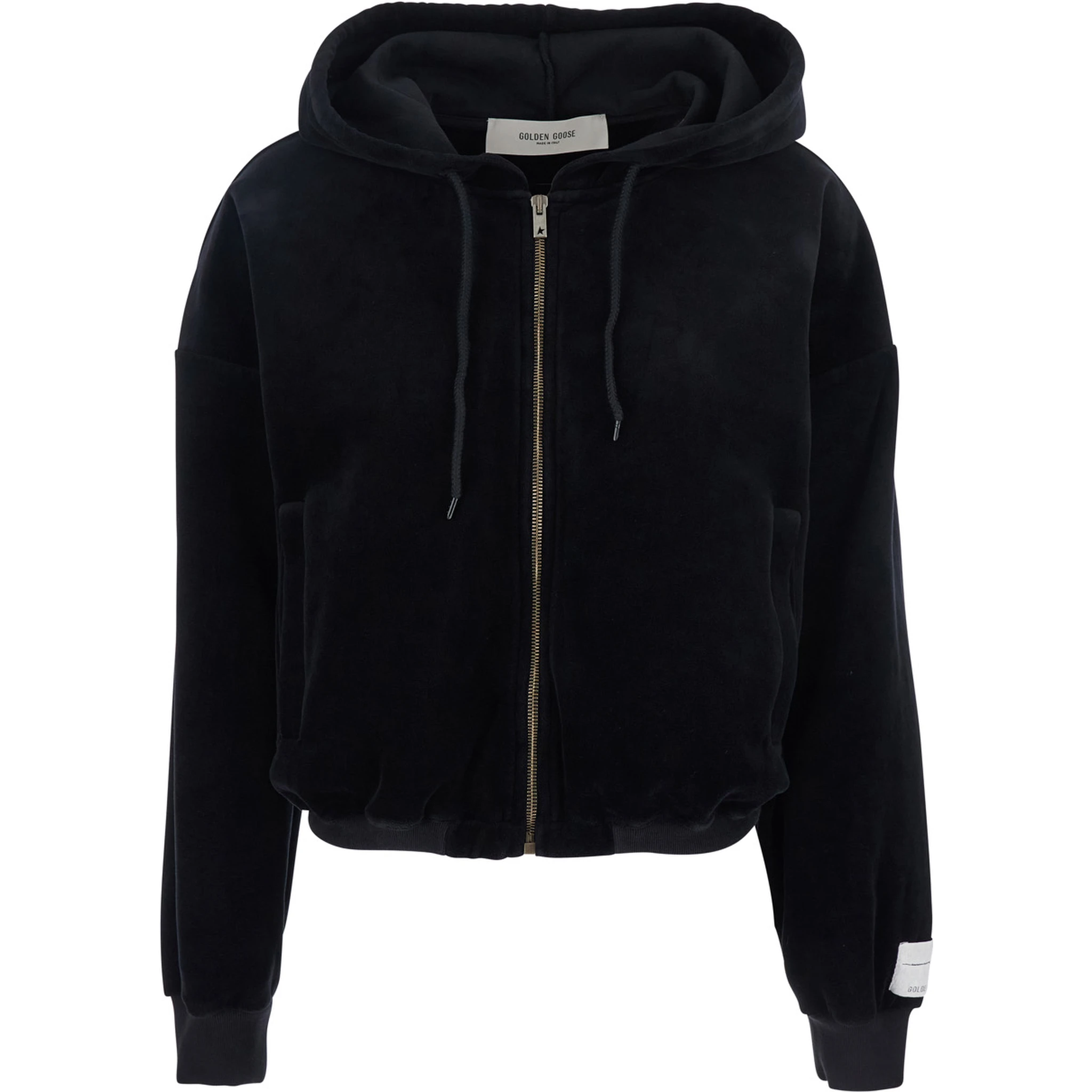 Black Sweatshirt with Fixed Hood and Logo Patch on the Sleeve in Cotton Blend Woman
