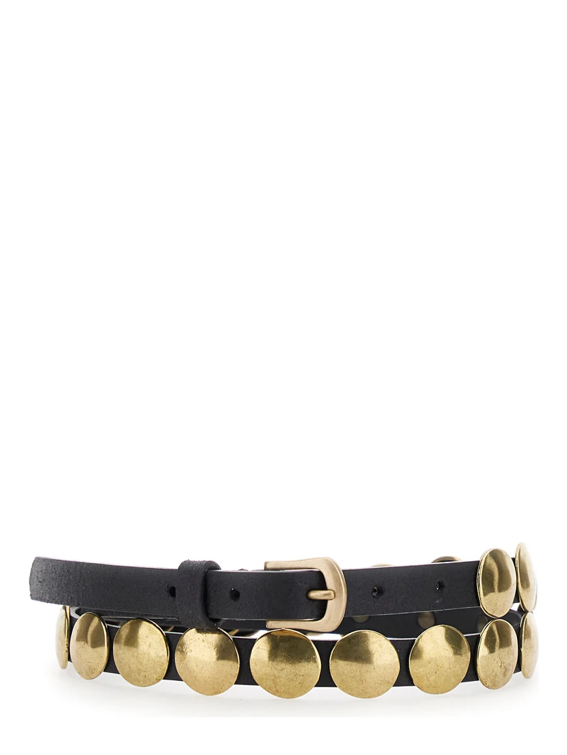 Trinidad Black Belt with Pin-Buckle Closure and Stud Details in Leather Woman