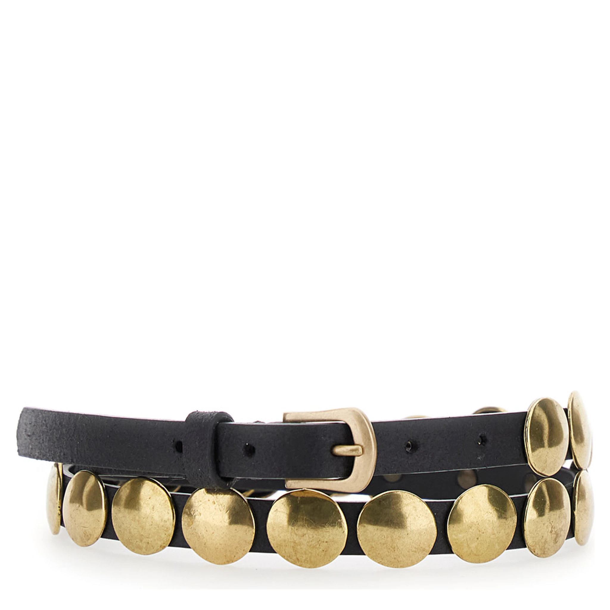 Trinidad Black Belt with Pin-Buckle Closure and Stud Details in Leather Woman