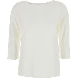 White T-Shirt with Round Neck And Three-Quarter Sleeves In Fabric Woman