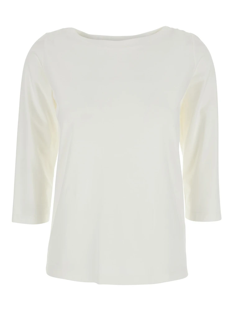 White T-Shirt with Round Neck And Three-Quarter Sleeves In Fabric Woman