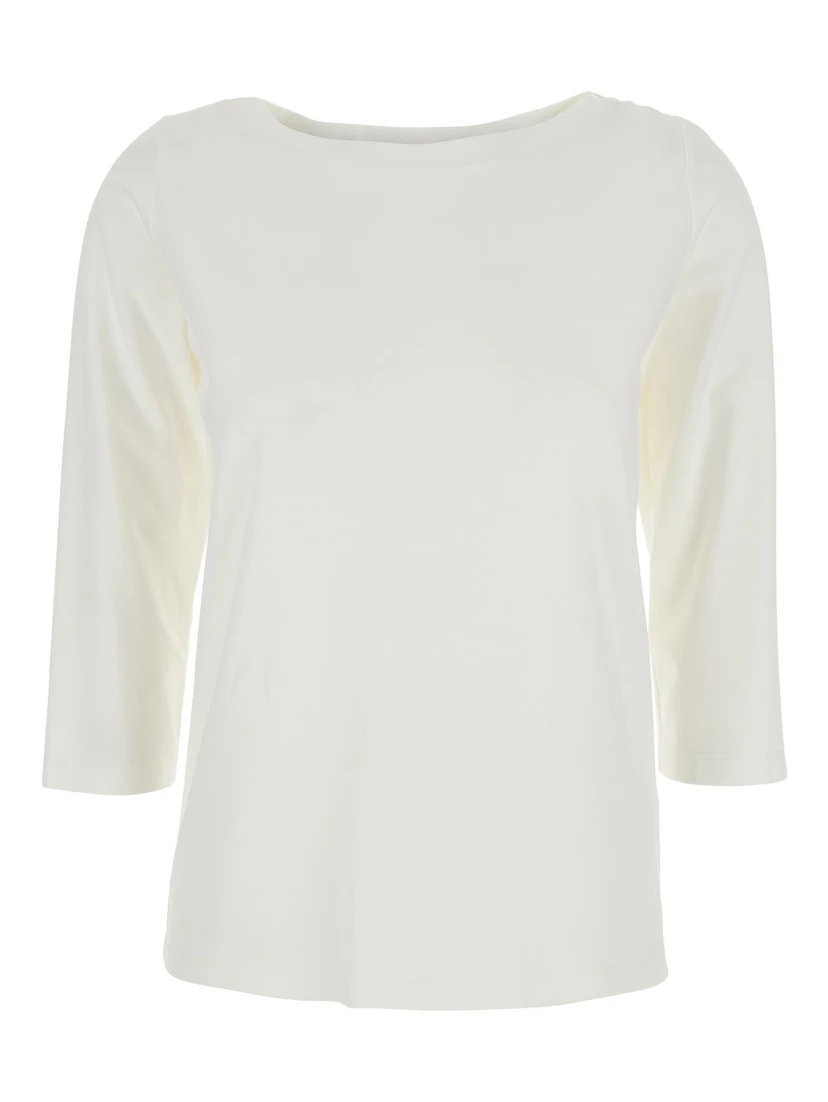 White T-Shirt with Round Neck And Three-Quarter Sleeves In Fabric Woman