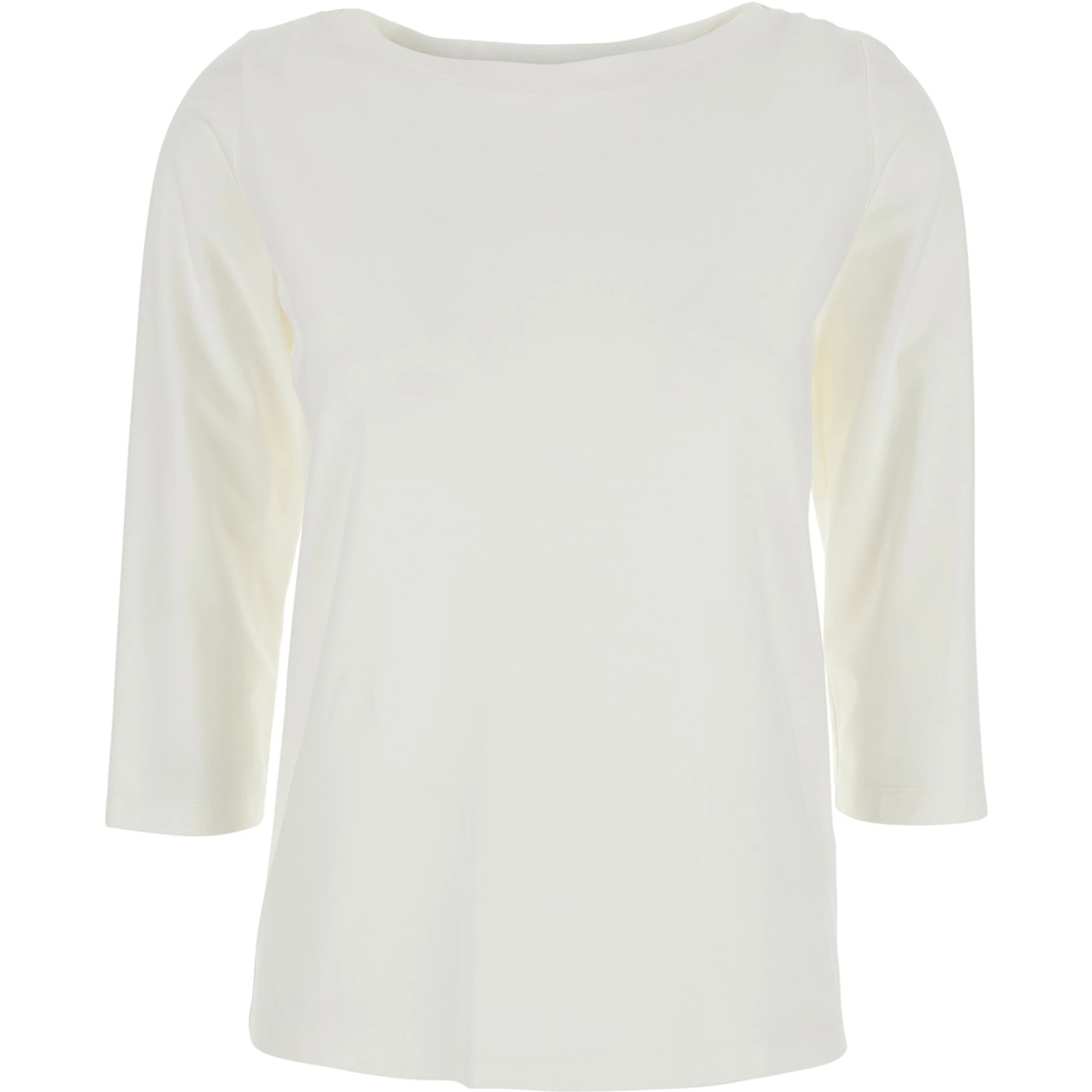 White T-Shirt with Round Neck And Three-Quarter Sleeves In Fabric Woman