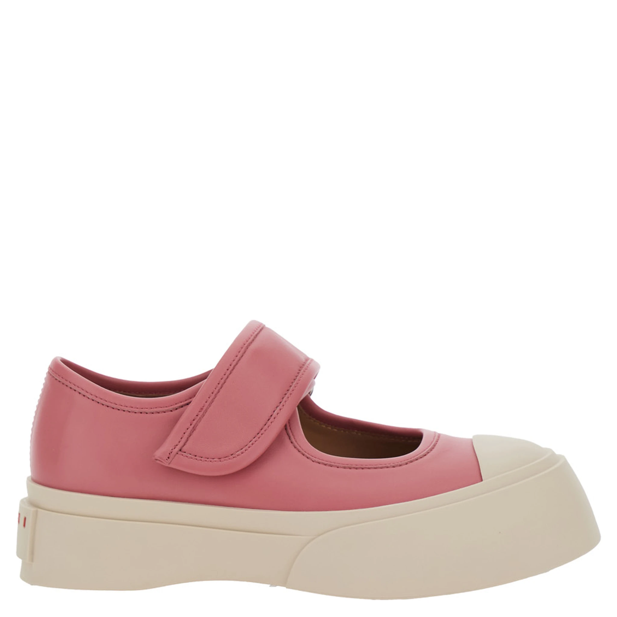 Mary Jane Pink Sandals with Touch-Strap Closure and Logo Patch on the Rear in Leather Woman