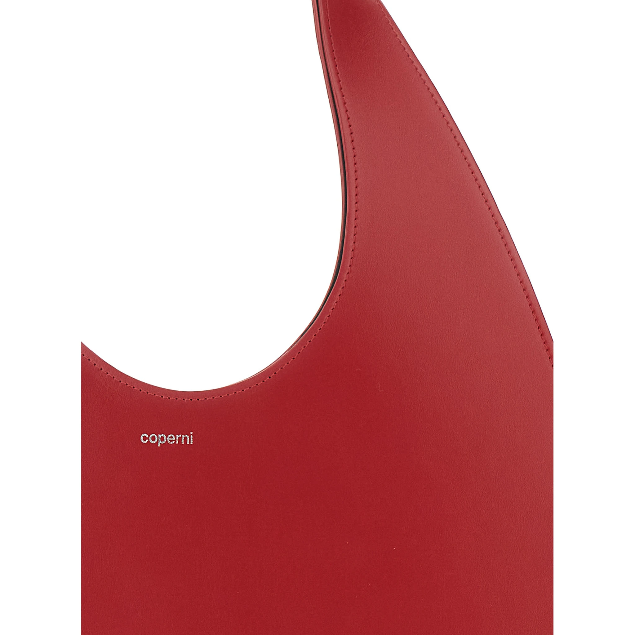 Red Heart-Shaped Handbag with Embossed Logo Lettering on the Front in Leather Woman