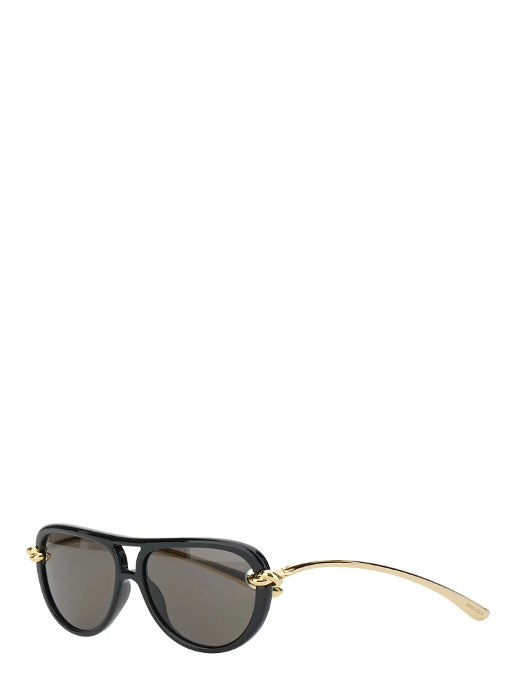 Black Sunglasses with Cut-Out Motif on the Temples and Knot Detail on the Temples in Acetate Woman