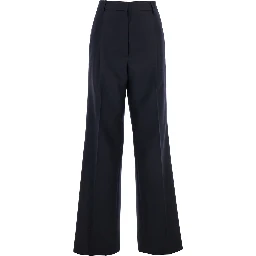 Portias Blue Pants with Wide Leg and Two Rear Welt Pockets in Wool Woman