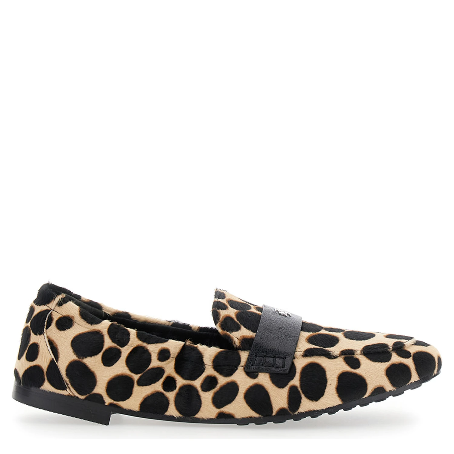 Beige Loafers with Front Logo and Animal Print in Leather Woman