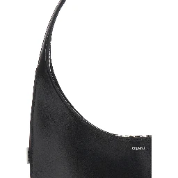 Swipe Medium Black Shoulder Bag with Logo on Front in Leather Woman