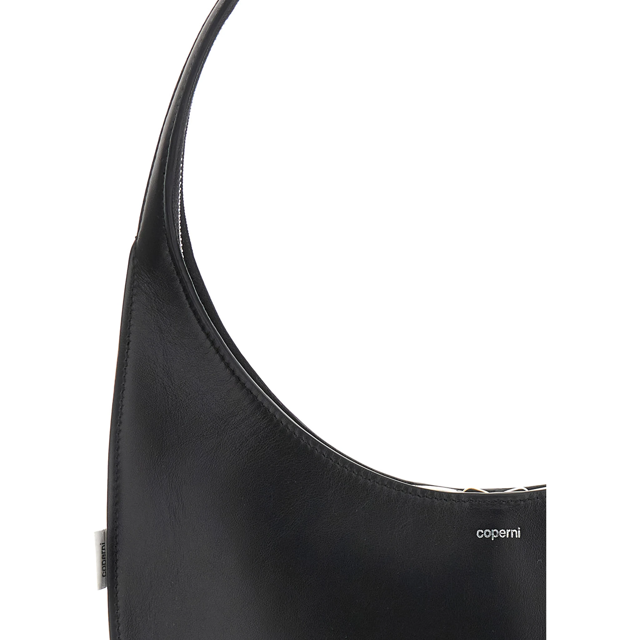 Swipe Medium Black Shoulder Bag with Logo on Front in Leather Woman