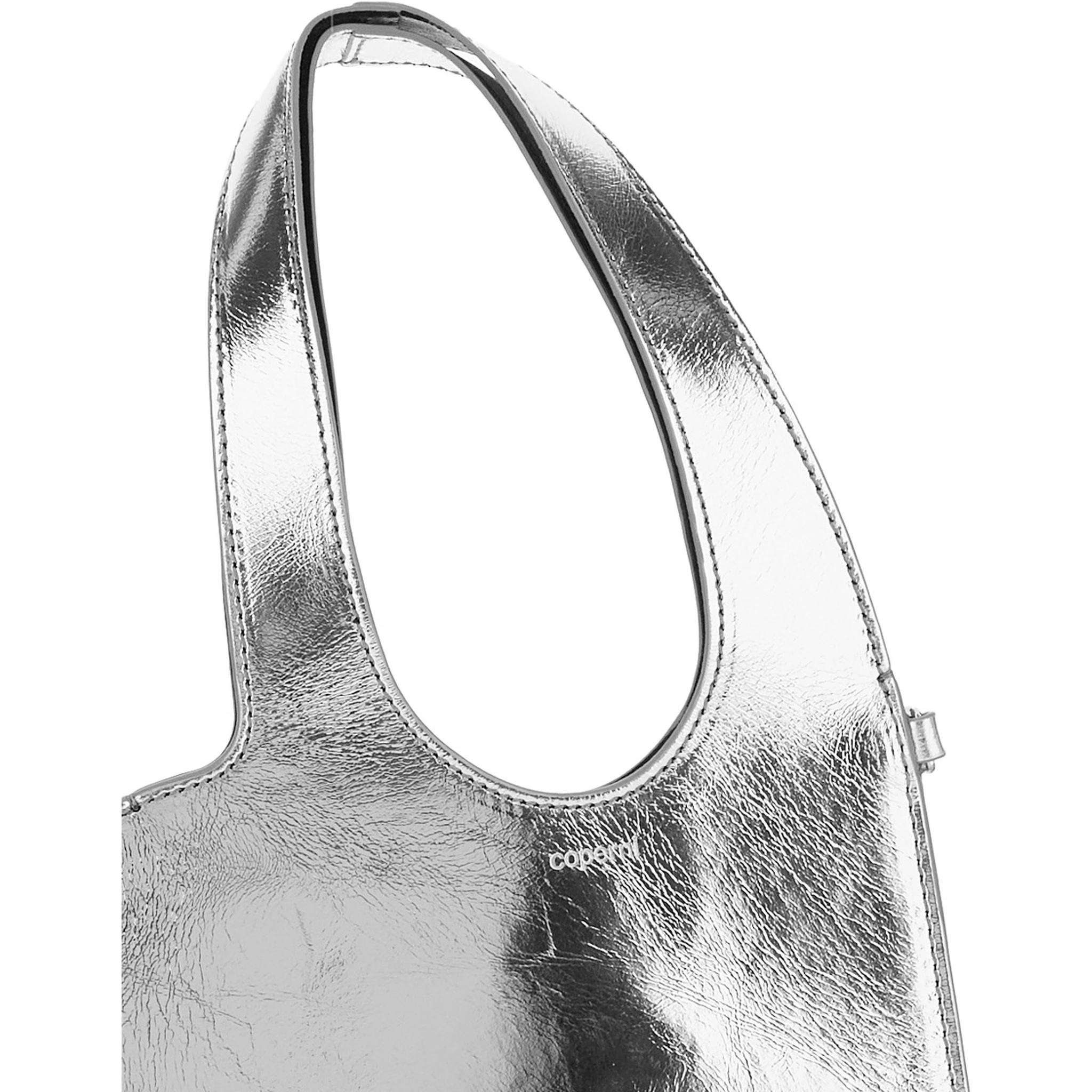 Heart Heart-Shaped Metallic Crossbody Bag with Logo Lettering on the Front and Cut-Out on the Handle in Leather Woman