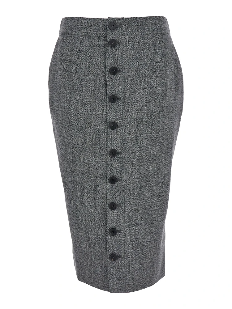 Grey Skirt with Button Closure in Wool Woman