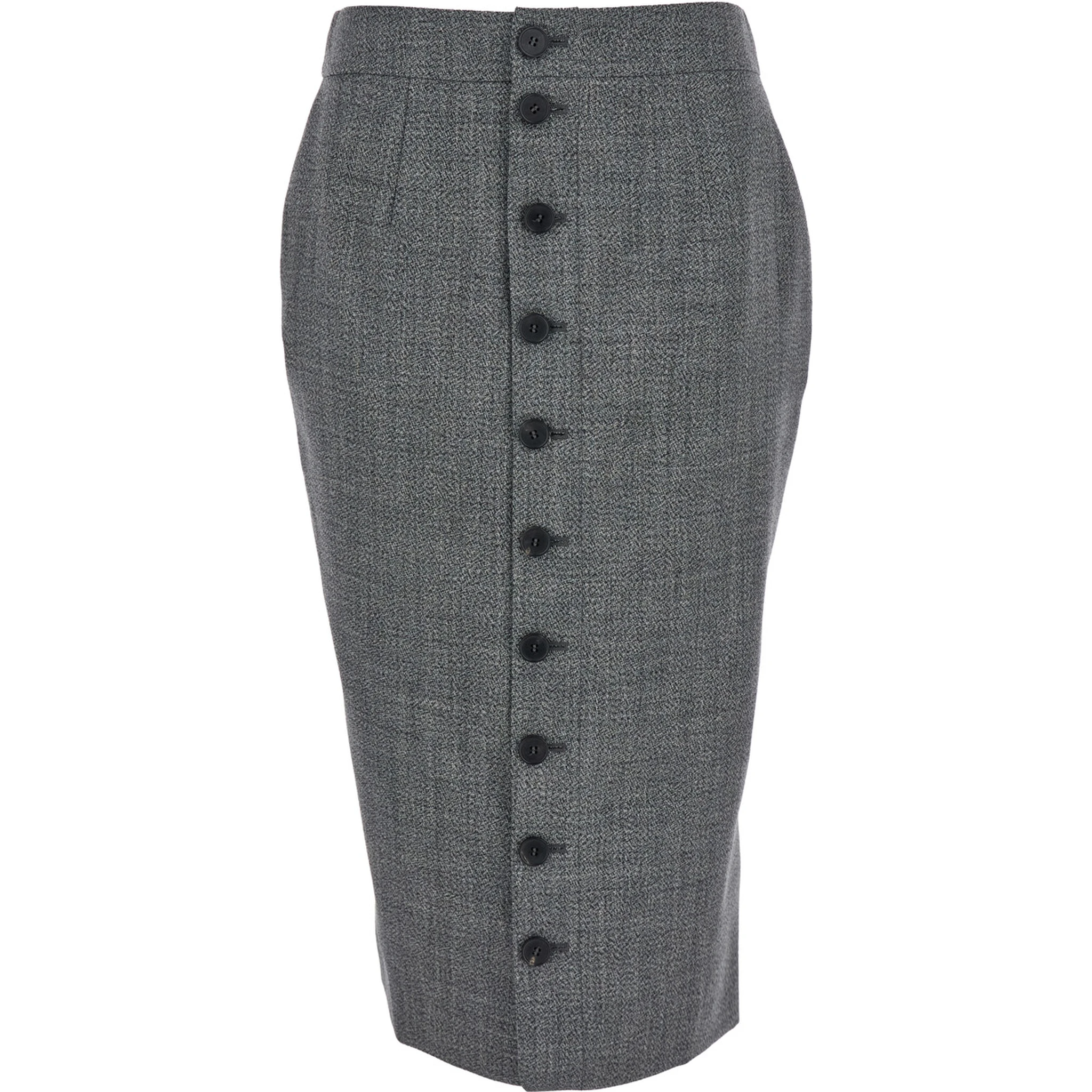 Grey Skirt with Button Closure in Wool Woman