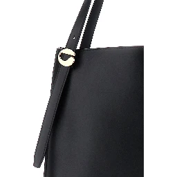 Black Shoulder Bag with Logo Detail and Logo Lettering on the Front in Leather Woman
