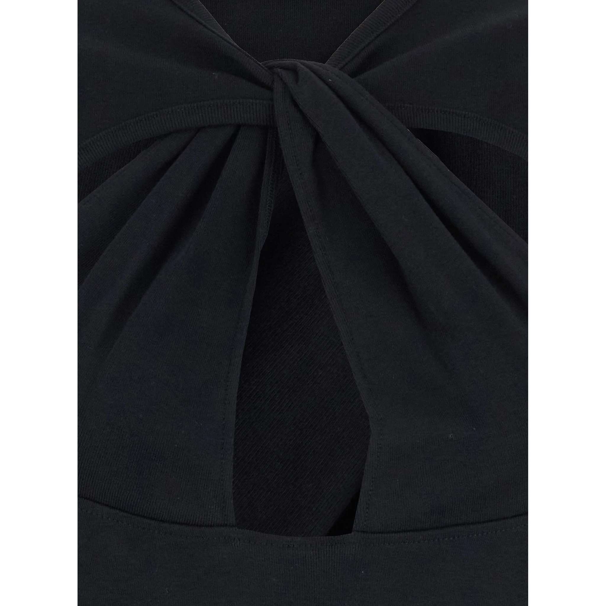 Black Top with V Neck and Cut-Out on the Front in Cotton Woman