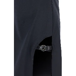 Black Long Dress with Thin Straps and Side Logo Plaque in Fabric Woman