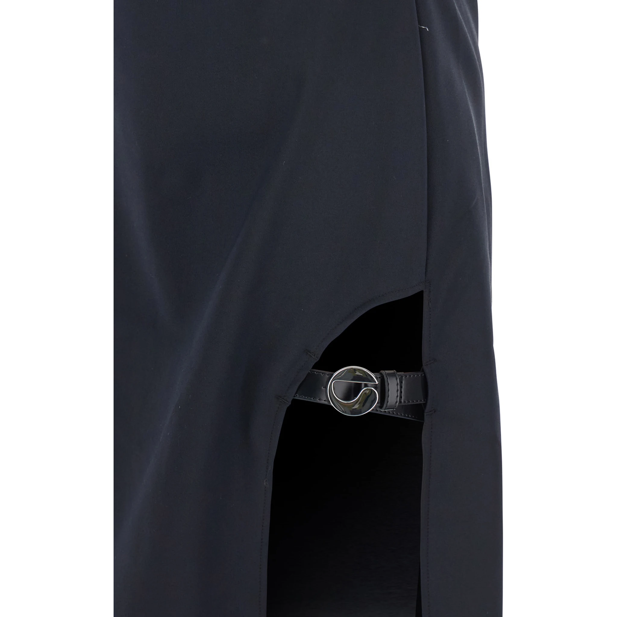 Black Long Dress with Thin Straps and Side Logo Plaque in Fabric Woman