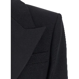 Black Double-Breasted Jacket with Peak Revers in Wool Woman