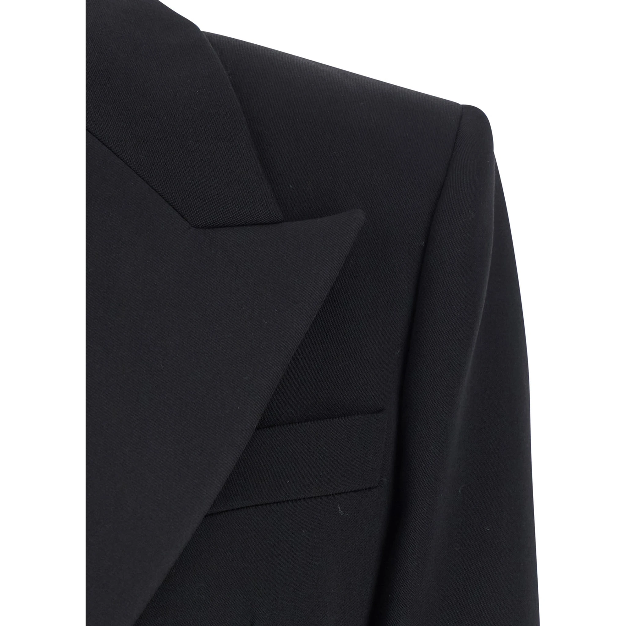 Black Double-Breasted Jacket with Peak Revers in Wool Woman