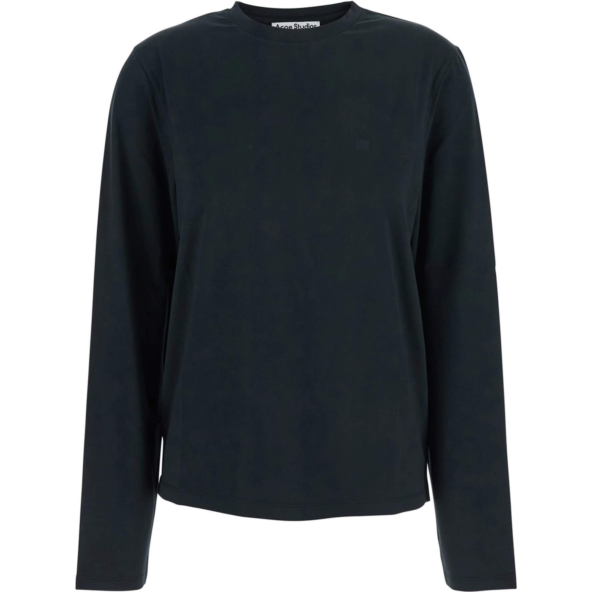 Black Long-Sleeved T-Shirt with Tone-on-Tone Logo on the Front in Cotton Woman