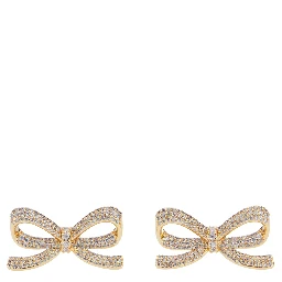 Metallic Bow Shaped Earings with Crystal Embellishments in Gold Plated Brass Woman
