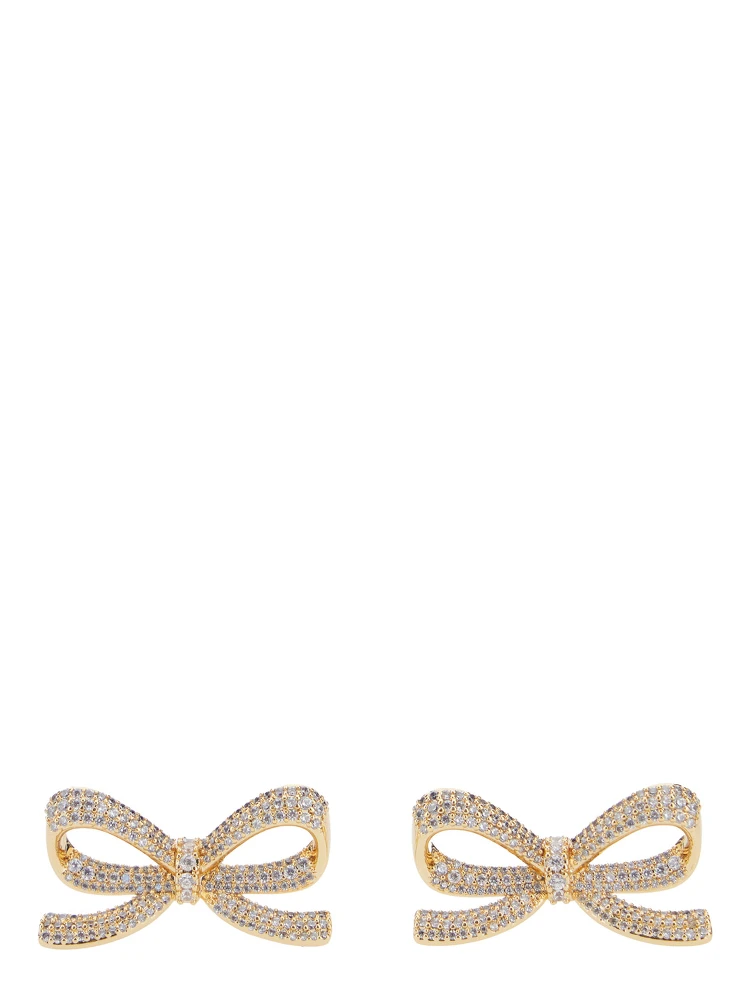 Metallic Bow Shaped Earings with Crystal Embellishments in Gold Plated Brass Woman