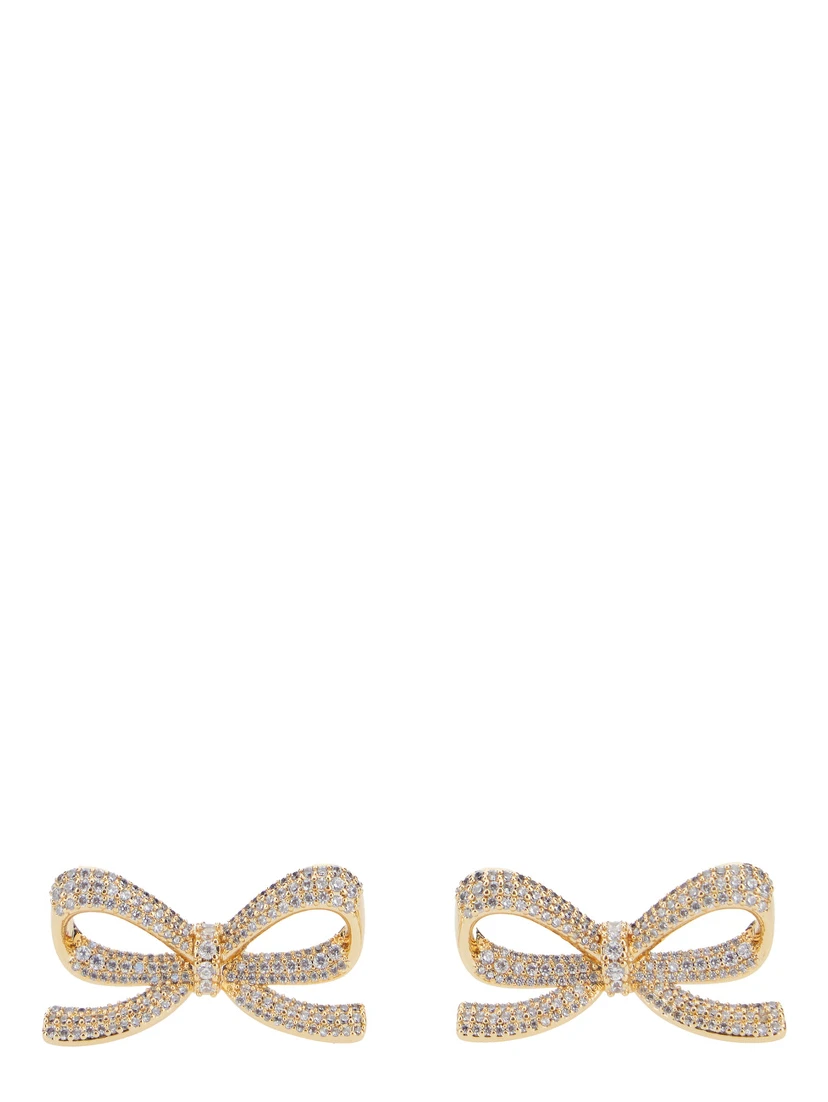 Metallic Bow Shaped Earings with Crystal Embellishments in Gold Plated Brass Woman