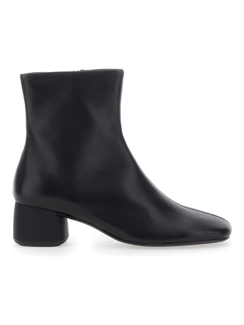 Black Ankle Boots with Low Block Heel and Side Zip Closure in Leather Woman