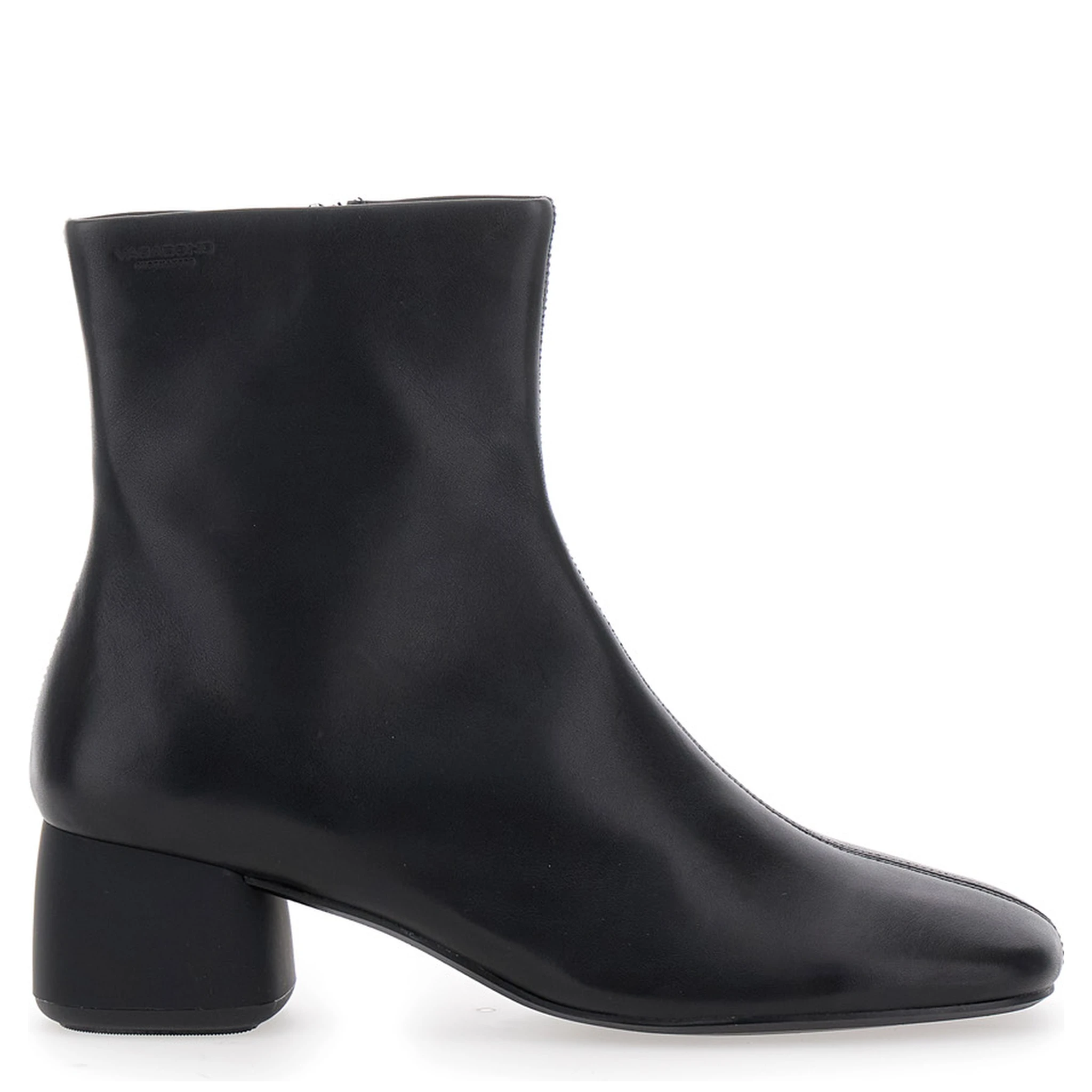 Black Ankle Boots with Low Block Heel and Side Zip Closure in Leather Woman