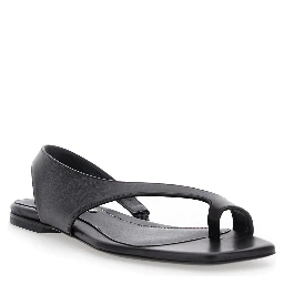 Black Sandals with Thong Design and Elastic Strap in Leather Woman
