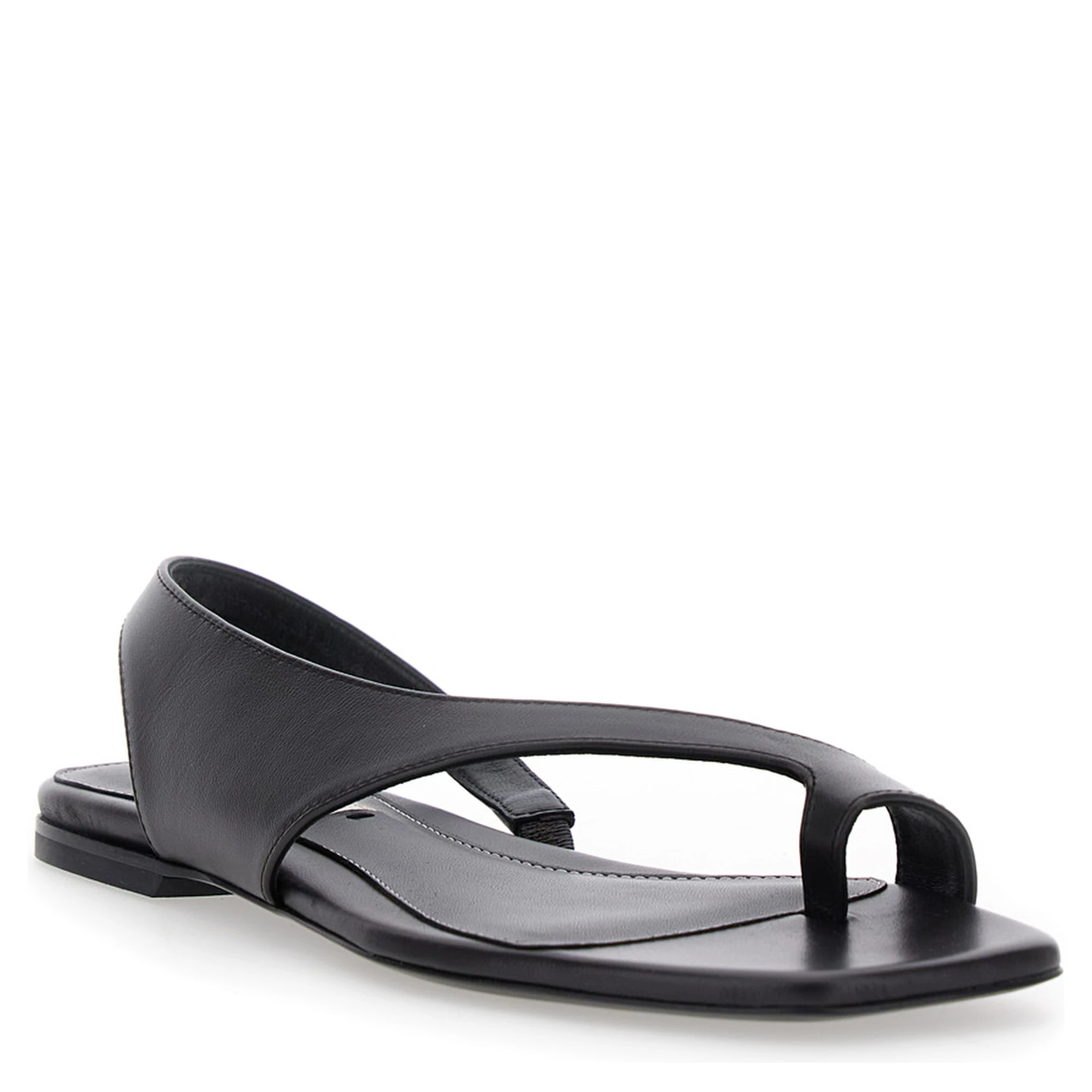 Black Sandals with Thong Design and Elastic Strap in Leather Woman