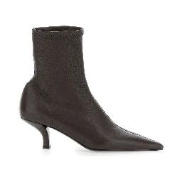 Brown Ankle Boots with Pointed Toe  in Leather Woman