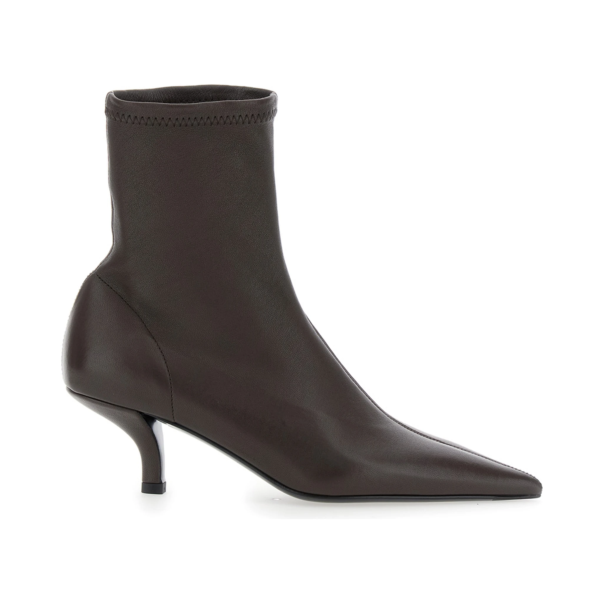 Brown Ankle Boots with Pointed Toe  in Leather Woman