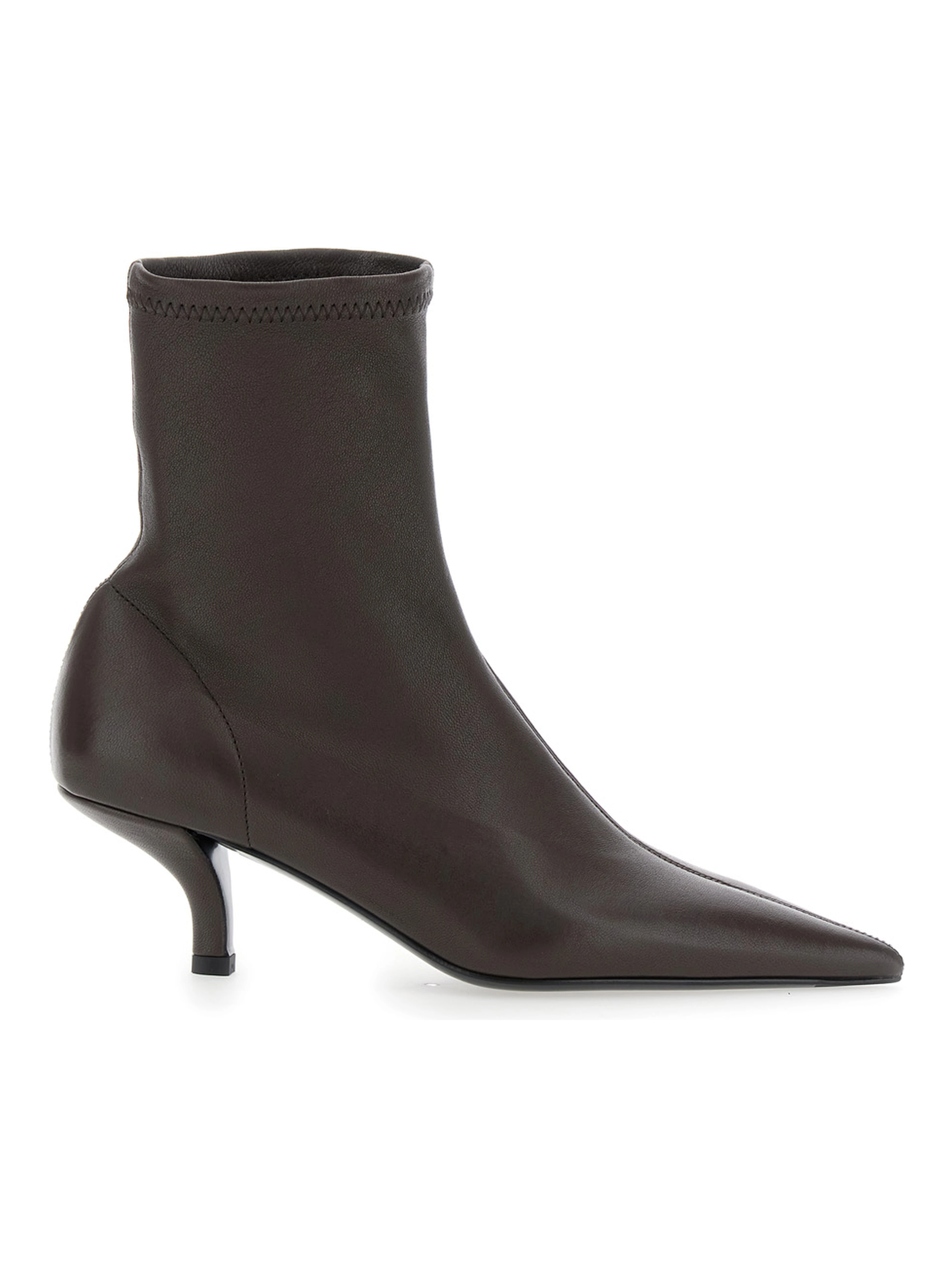 Brown Ankle Boots with Pointed Toe in Leather Woman