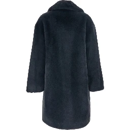 Camille Grey Coat with Wide Notched Revers and Front Concealed Closure in Ecofur Woman