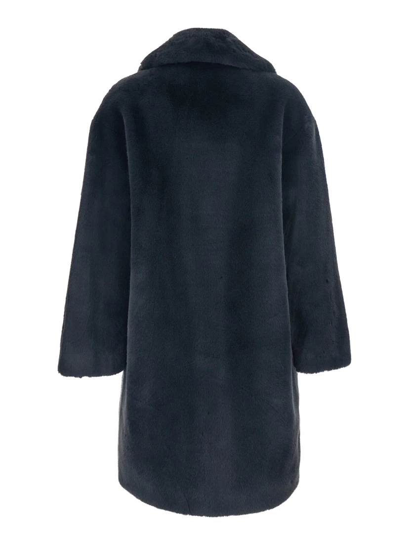 Camille Grey Coat with Wide Notched Revers and Front Concealed Closure in Ecofur Woman