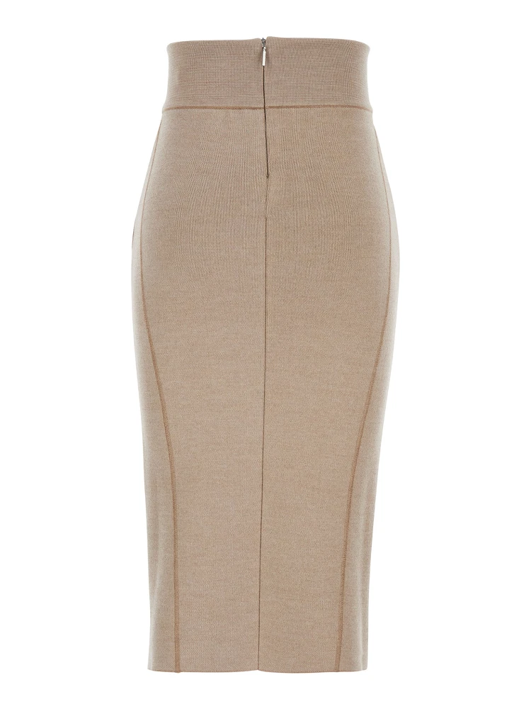 Beige Skirt with Pencil Desgin in Wool Woman alternative