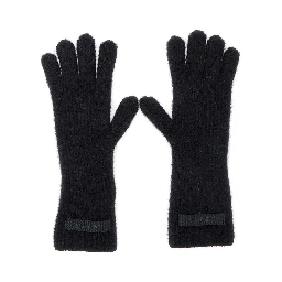 Les Gants Gros Grain Black Gloves with Logo Patch on the Front in Wool Blend Woman